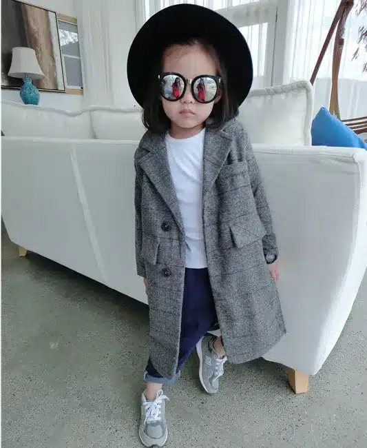 New 2017 Children Coats Outerwear Spring Autumn Girls Gray Lattice Jackets Woolen Kids Winter Clothes Fashion Windbreaker 2-4Y 4