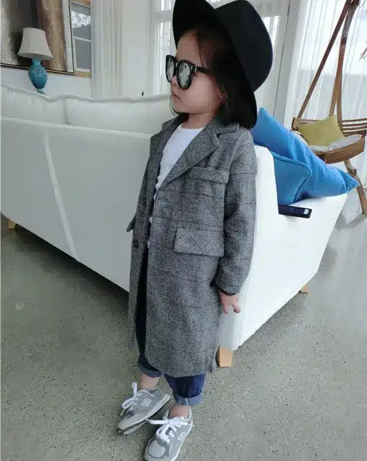 New 2017 Children Coats Outerwear Spring Autumn Girls Gray Lattice Jackets Woolen Kids Winter Clothes Fashion Windbreaker 2-4Y 5