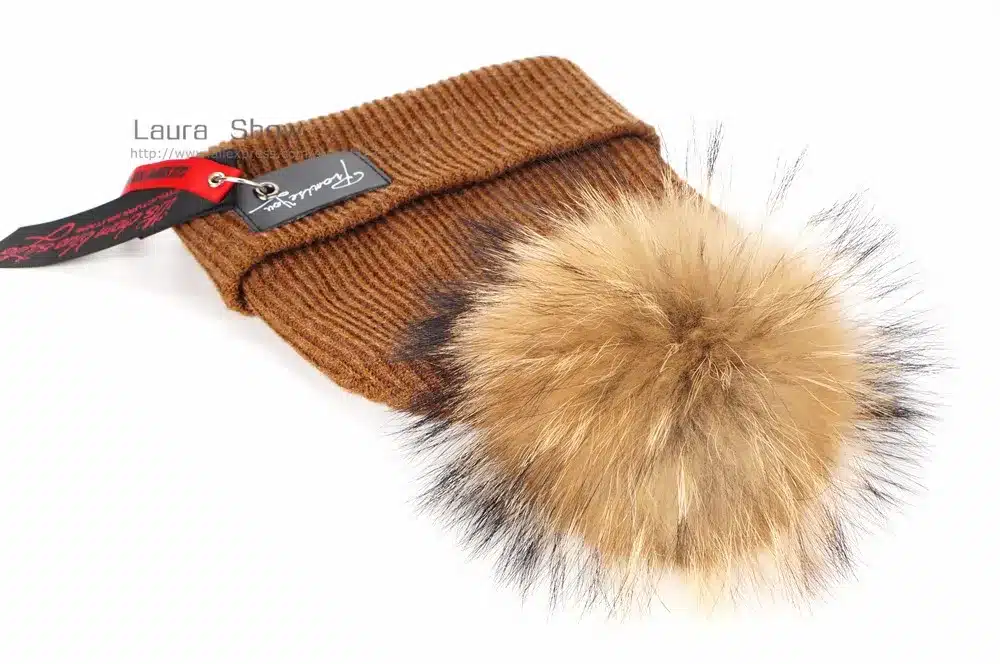 LAURASHOW Kids Boys Girl Hip Hop Cap Real Raccoon Fur Ball Pom Poms Knitted Wool Beanie Hat Warm Winter 21