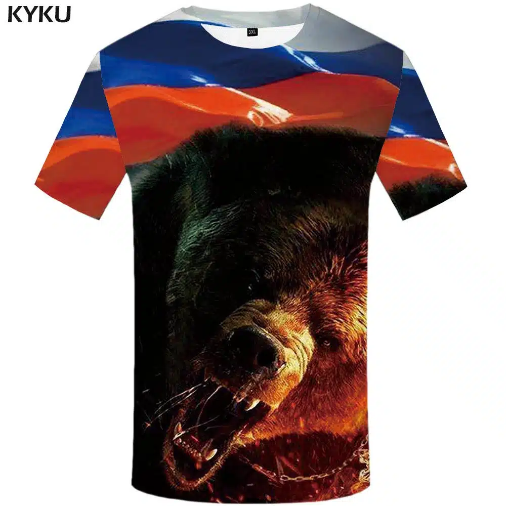 KYKU Brand Bear T Shirt Russia T-shirt Sturdy Tshirt Sexy Male Shirts 3d T-shirt Animal Mens Clothing Casual Shirt Men 44