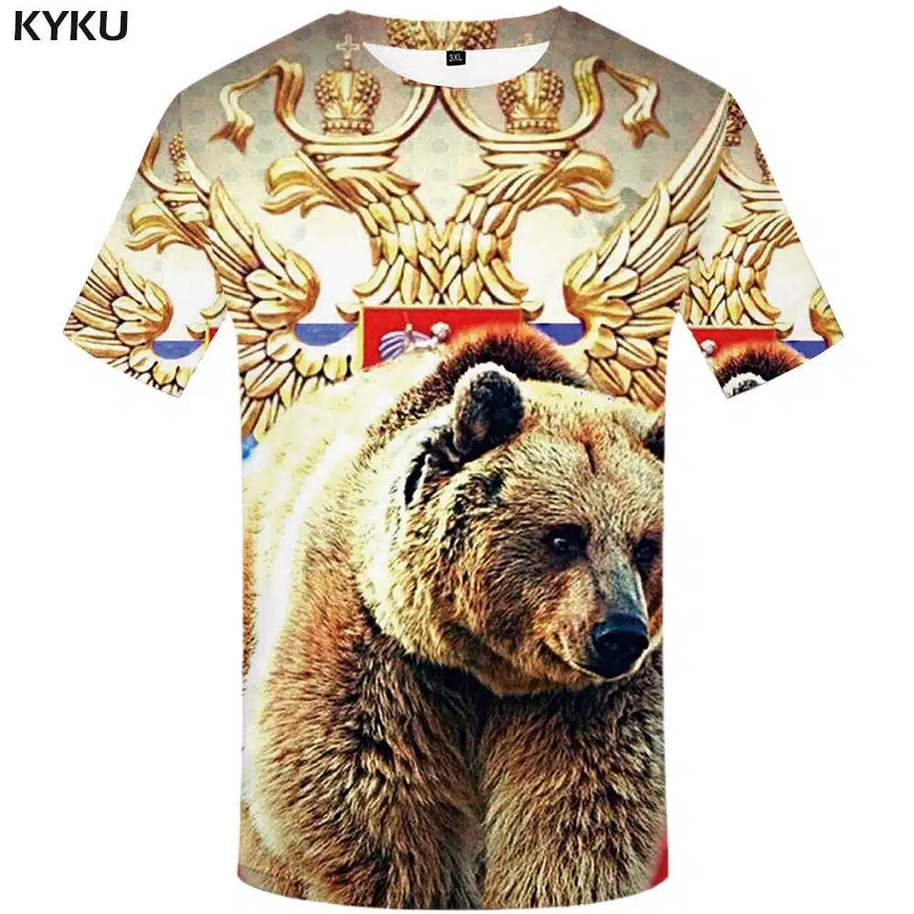 KYKU Brand Bear T Shirt Russia T-shirt Sturdy Tshirt Sexy Male Shirts 3d T-shirt Animal Mens Clothing Casual Shirt Men 46