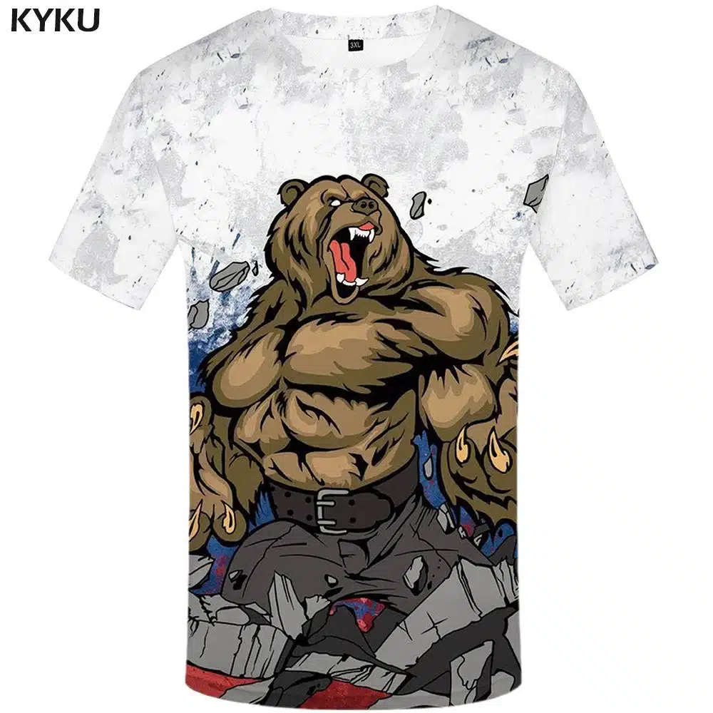KYKU Brand Bear T Shirt Russia T-shirt Sturdy Tshirt Sexy Male Shirts 3d T-shirt Animal Mens Clothing Casual Shirt Men 48