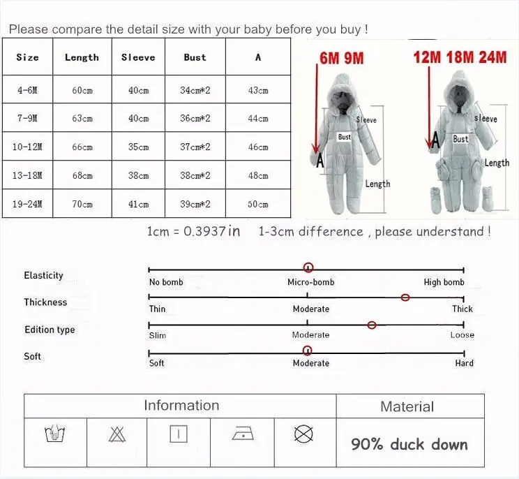 2017 Russia baby girls clothes , winter feather clothing thicken down baby boys clothes newborn down snowsuits infantil overalls 5