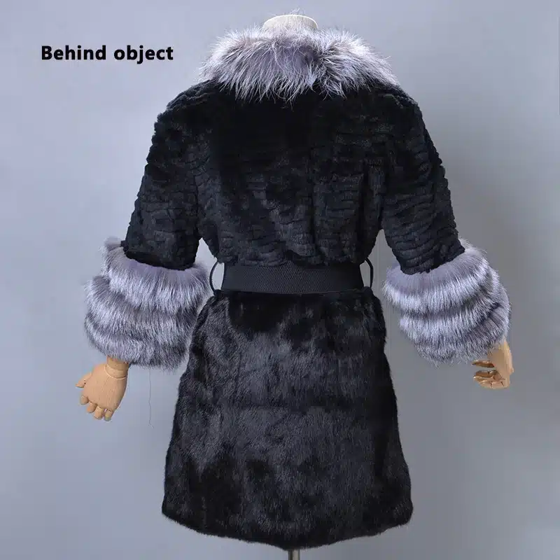 New pattern Real Rabbit fur coat Fox feather collar Belted Fox cuff Large size winter Russia Woman fashion Warm Pockets 5XL coat 12