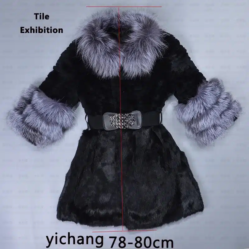 New pattern Real Rabbit fur coat Fox feather collar Belted Fox cuff Large size winter Russia Woman fashion Warm Pockets 5XL coat 14