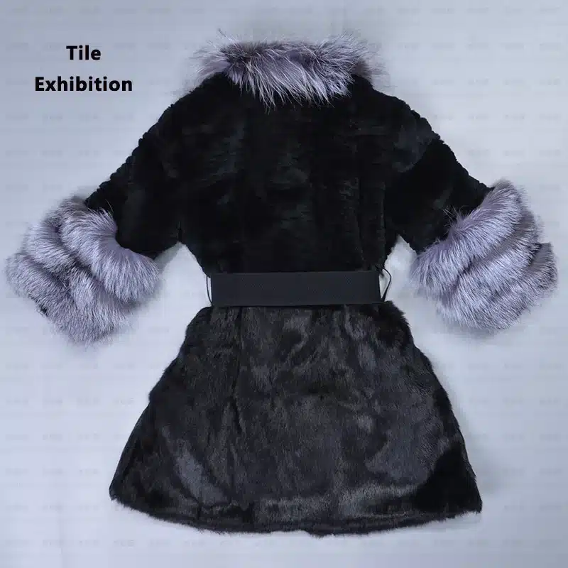 New pattern Real Rabbit fur coat Fox feather collar Belted Fox cuff Large size winter Russia Woman fashion Warm Pockets 5XL coat 16