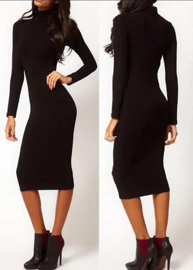 russia break out autumn winter fashion clothes women black turtleneck long sleeve casual dress sexy bocy con dress vestido longo 10
