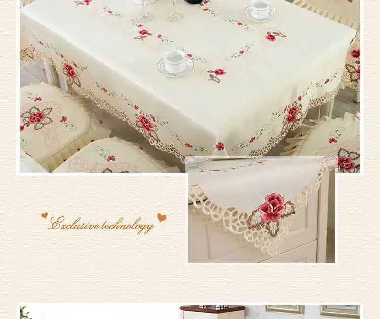 Europe Style Wedding Tablecloth Embroidered Floral Lace Edge Dustproof Covers for Table Home Party Table Cloths High Quality 13