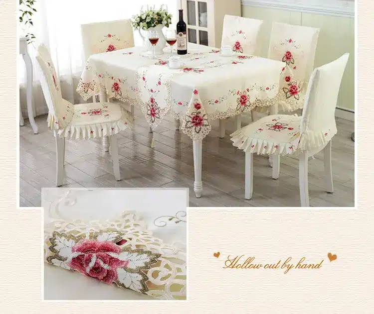 Europe Style Wedding Tablecloth Embroidered Floral Lace Edge Dustproof Covers for Table Home Party Table Cloths High Quality 14