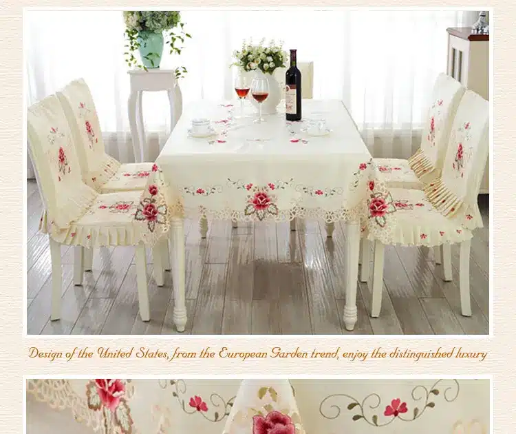 Europe Style Wedding Tablecloth Embroidered Floral Lace Edge Dustproof Covers for Table Home Party Table Cloths High Quality 15