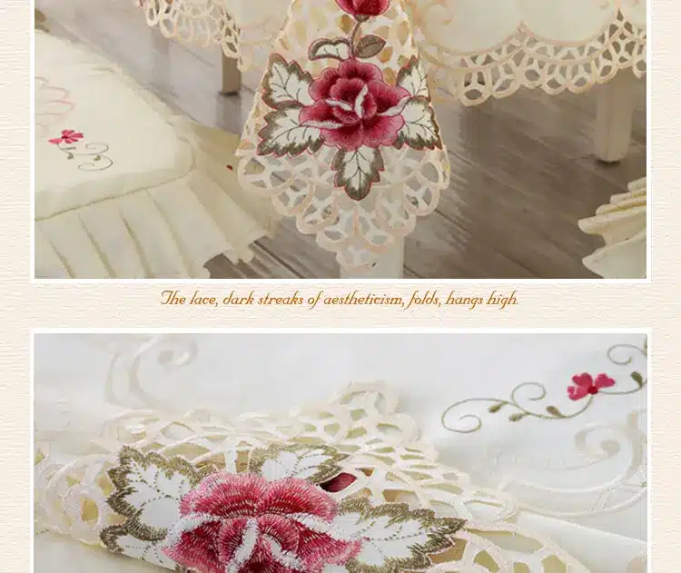 Europe Style Wedding Tablecloth Embroidered Floral Lace Edge Dustproof Covers for Table Home Party Table Cloths High Quality 16