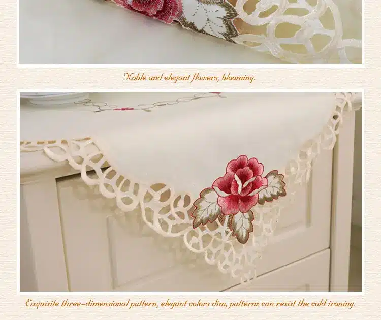 Europe Style Wedding Tablecloth Embroidered Floral Lace Edge Dustproof Covers for Table Home Party Table Cloths High Quality 17
