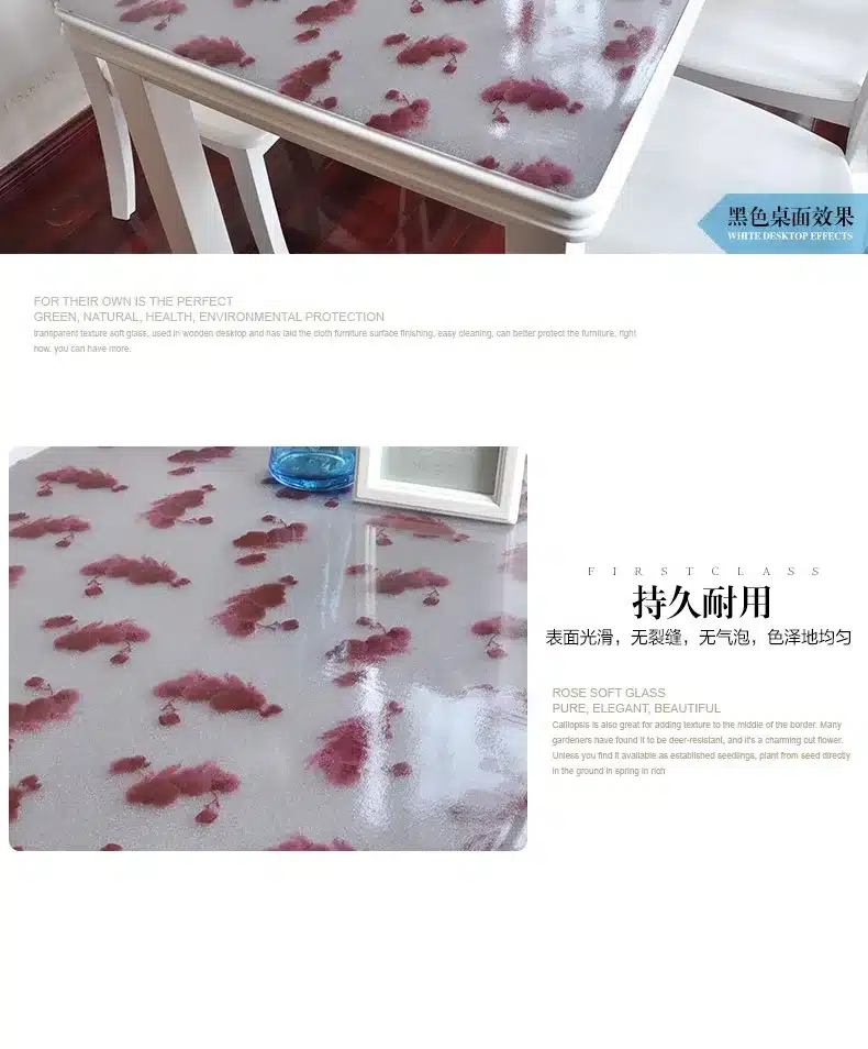 PVC waterproof table cloth soft glass plastic tablecloth table MATS from XiCha several pad frosted crystal plate 43