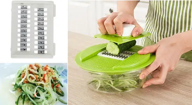 LMETJMA Mandoline Vegetable Slicer Dicer Fruit Cutter Slicer With 4 Interchangeable Stainless Steel Blades Potato Slicer Tool 7