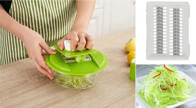 LMETJMA Mandoline Vegetable Slicer Dicer Fruit Cutter Slicer With 4 Interchangeable Stainless Steel Blades Potato Slicer Tool 8
