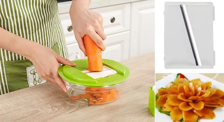 LMETJMA Mandoline Vegetable Slicer Dicer Fruit Cutter Slicer With 4 Interchangeable Stainless Steel Blades Potato Slicer Tool 9