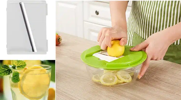 LMETJMA Mandoline Vegetable Slicer Dicer Fruit Cutter Slicer With 4 Interchangeable Stainless Steel Blades Potato Slicer Tool 10