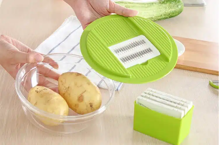 LMETJMA Mandoline Vegetable Slicer Dicer Fruit Cutter Slicer With 4 Interchangeable Stainless Steel Blades Potato Slicer Tool 17