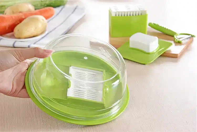LMETJMA Mandoline Vegetable Slicer Dicer Fruit Cutter Slicer With 4 Interchangeable Stainless Steel Blades Potato Slicer Tool 18