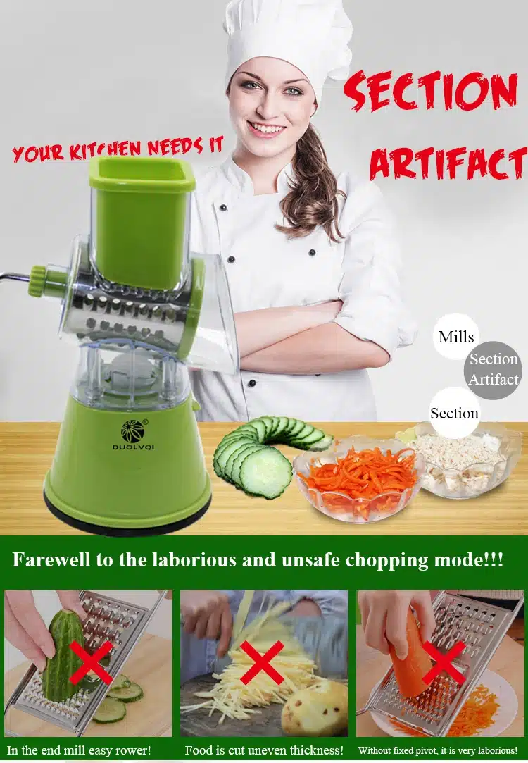 DUOLVQI Round Mandoline Slicer Vegetable Cutter Manual Potato Julienne Carrot Slicer Cheese Grater Stainless Steel BladesKitchen 16