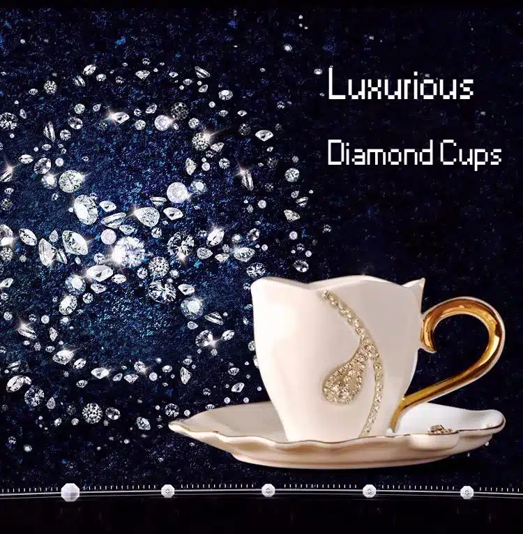 YEFINE Diamonds Design Coffee Mug Creative Gift Lovers Tea Cups 3D Ceramic Mugs With Rhinestones Decoration Cups And Saucers 9