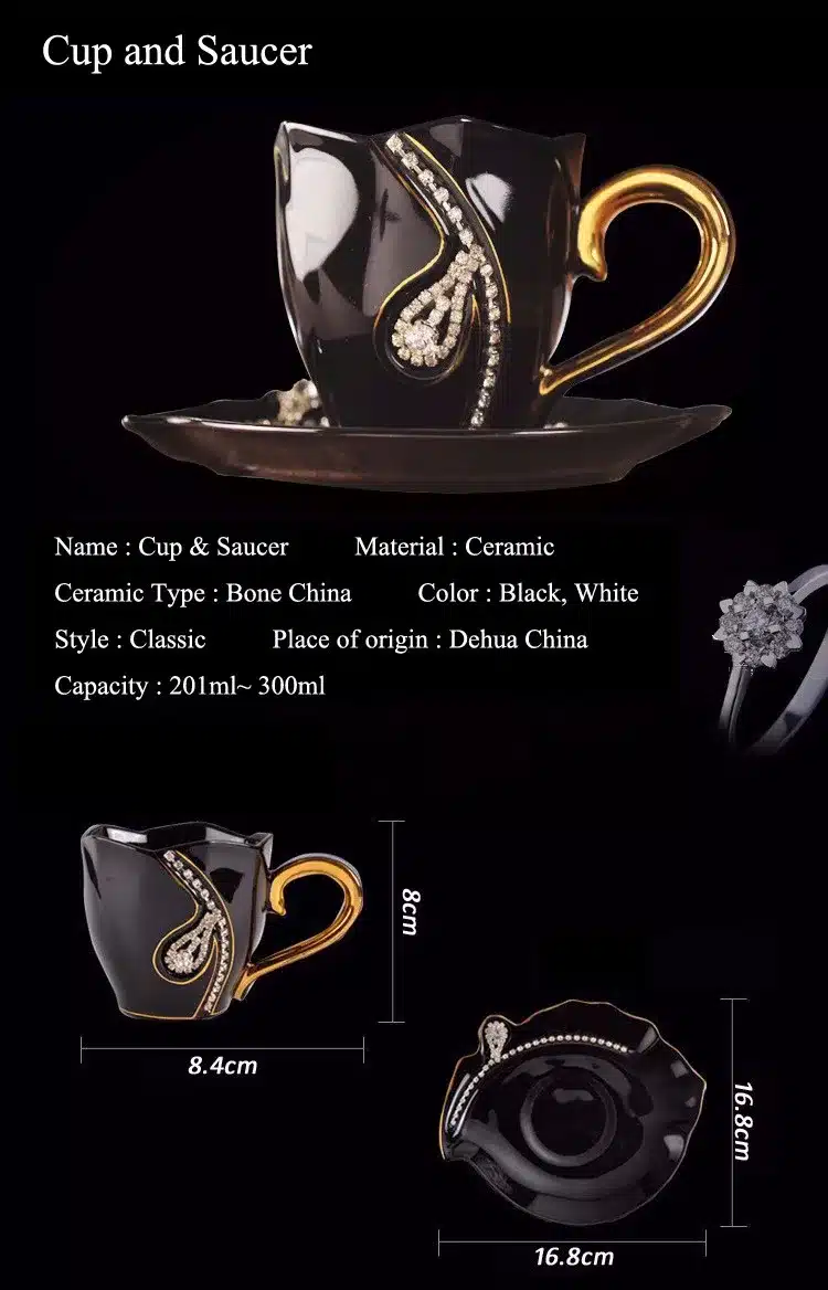YEFINE Diamonds Design Coffee Mug Creative Gift Lovers Tea Cups 3D Ceramic Mugs With Rhinestones Decoration Cups And Saucers 10