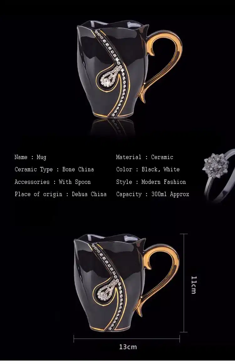 YEFINE Diamonds Design Coffee Mug Creative Gift Lovers Tea Cups 3D Ceramic Mugs With Rhinestones Decoration Cups And Saucers 12