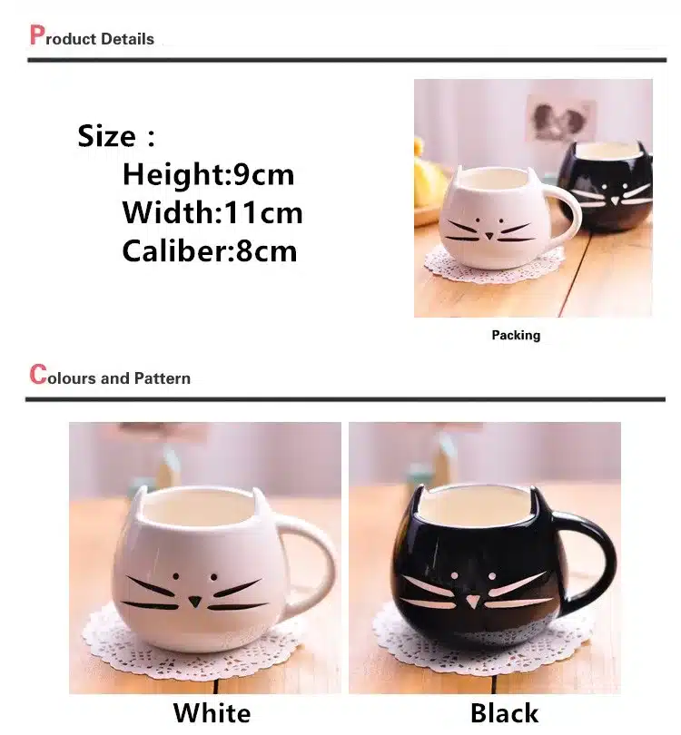 400ml Lovely Cute cat design coffee mug ceramic black and white Cat lovers mugs breakfast coffee and milk mug Tea mug Juice cup 1