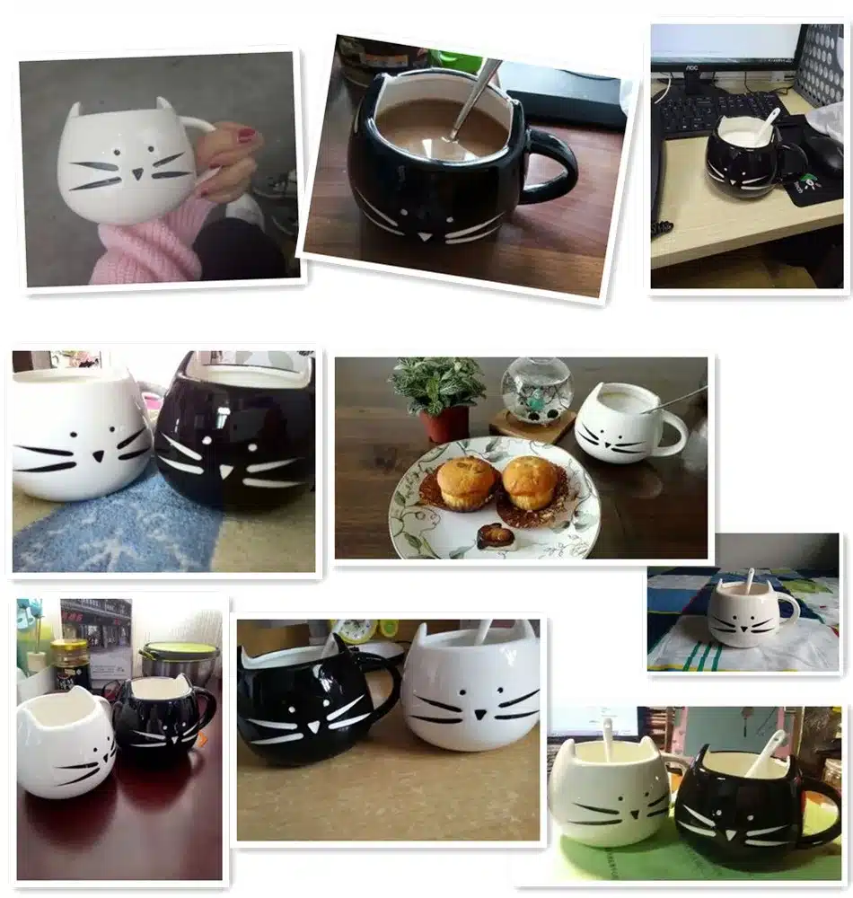 400ml Lovely Cute cat design coffee mug ceramic black and white Cat lovers mugs breakfast coffee and milk mug Tea mug Juice cup 11