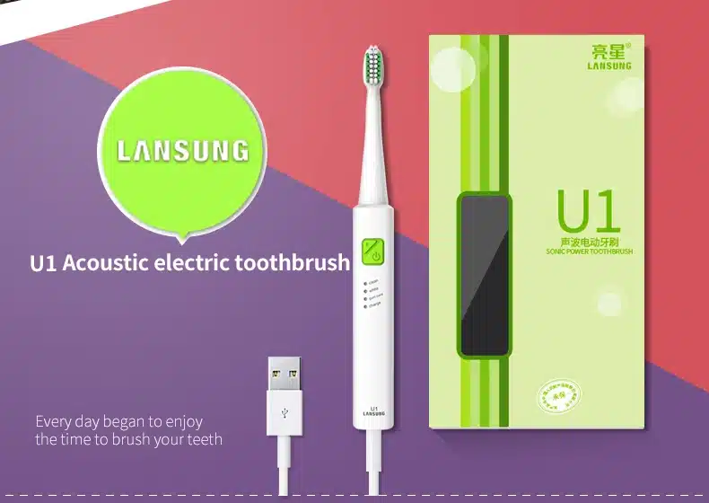 LANSUNG Ultrasonic Sonic Electric Toothbrush USB Charge Rechargeable Tooth Brushes With 4 Pcs Replacement Heads Timer Brush 2