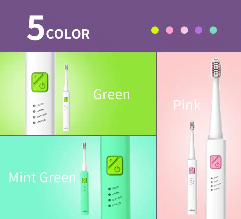 LANSUNG Ultrasonic Sonic Electric Toothbrush USB Charge Rechargeable Tooth Brushes With 4 Pcs Replacement Heads Timer Brush 3