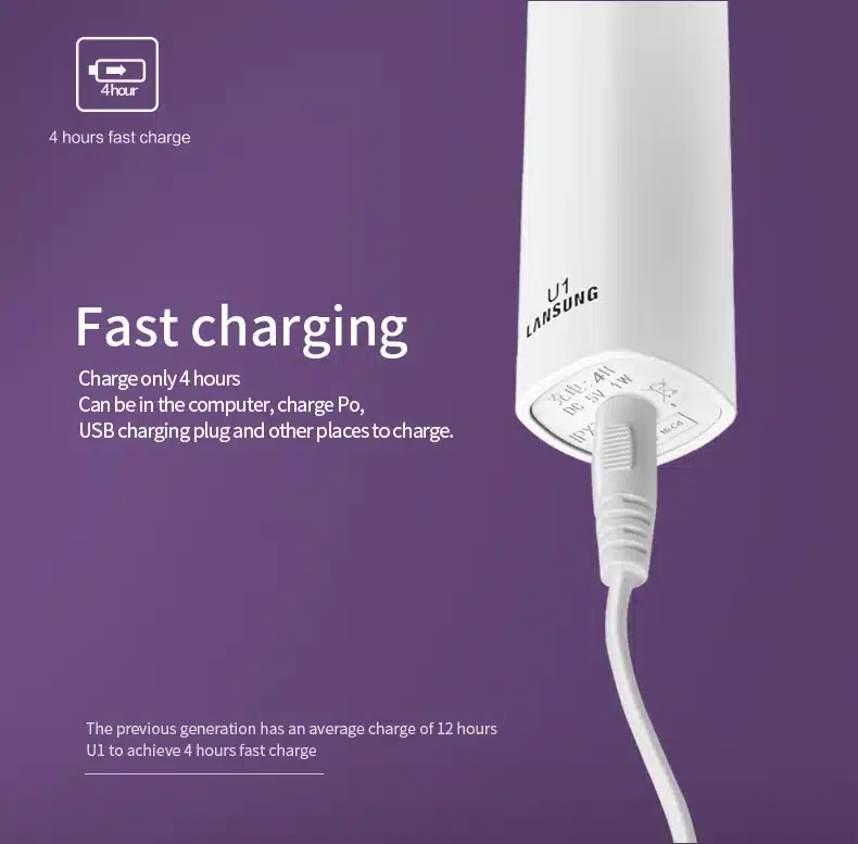 LANSUNG Ultrasonic Sonic Electric Toothbrush USB Charge Rechargeable Tooth Brushes With 4 Pcs Replacement Heads Timer Brush 8