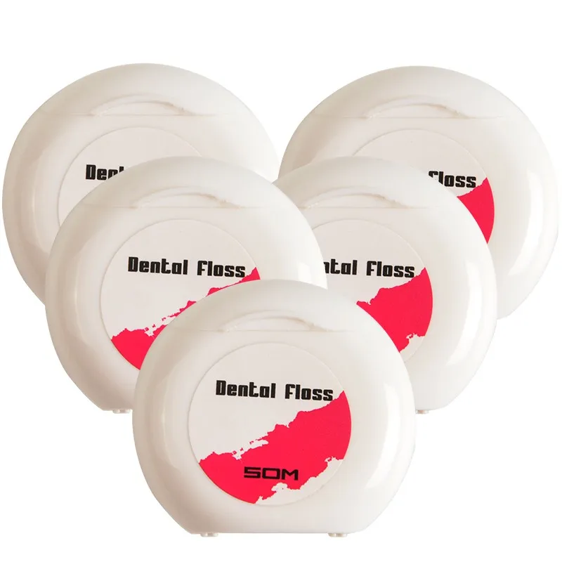 AZDENT 5 Rolls/Lot Waxed Dental Flosser Built-in Spool Wax Replacement Flat Wire 50m Dental Floss Interdental Brush Toothpicks 8