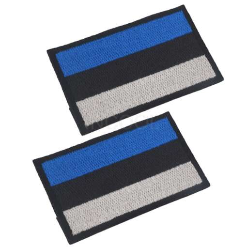 kaks ristkülikukujulist embleemi sinise, musta ja valge triibuga