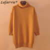 kollane kolmveerand varrukatega kõrge kaelusega pullover