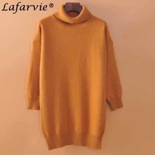 kollane kolmveerand varrukatega kõrge kaelusega pullover
