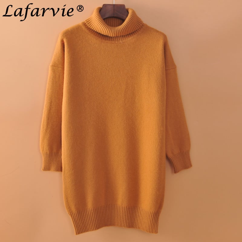 kollane kolmveerand varrukatega kõrge kaelusega pullover