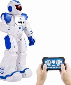 valge ja sinine robot, mida juhitakse puldiga