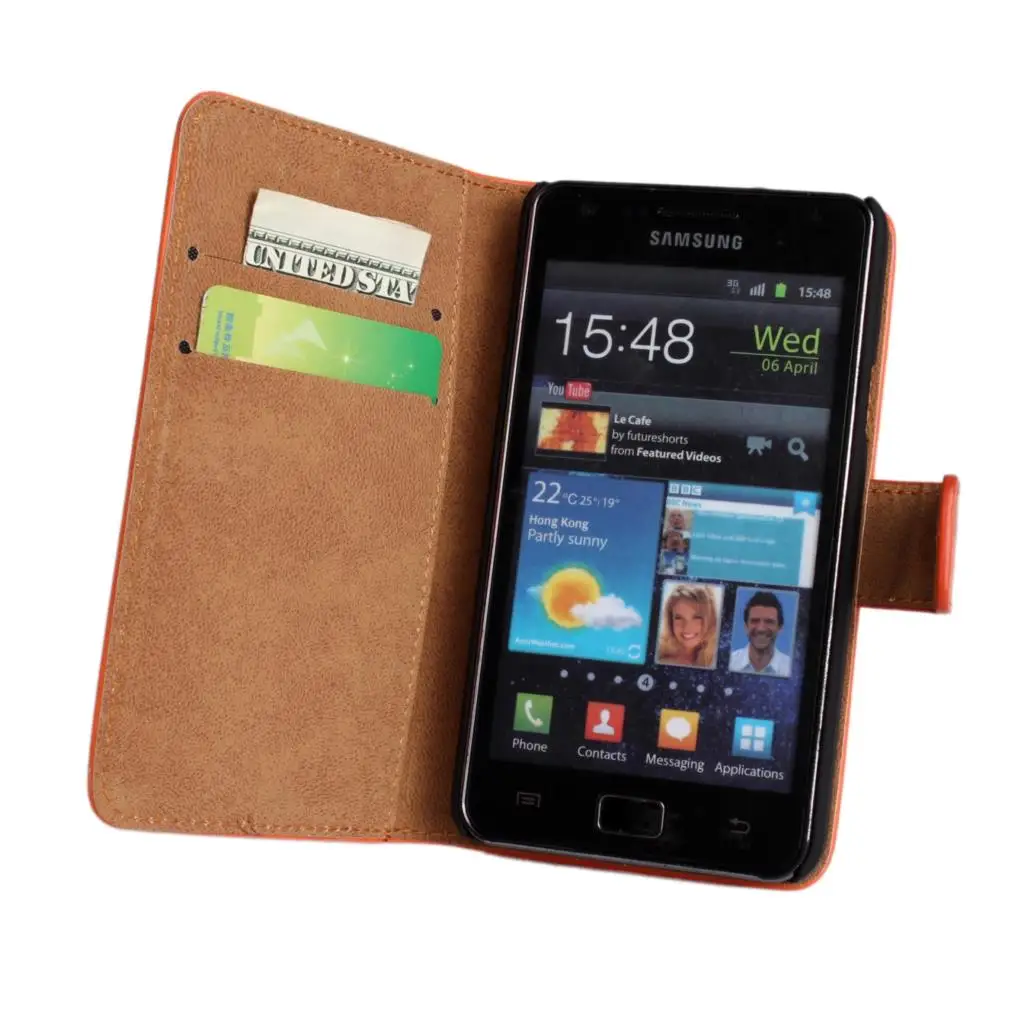 High quality Retro leather phone case wallet flip cover Card holder cover case for Samsung Galaxy S2 i9100 i9103 GG 4
