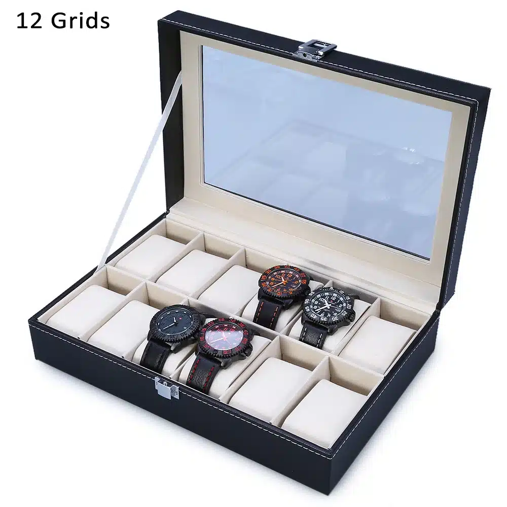 2017 High Quality PU Leather 12 Slots Wrist Watch Display Box Storage Holder Organizer Watch Case Jewelry Dispay Watch Box 18