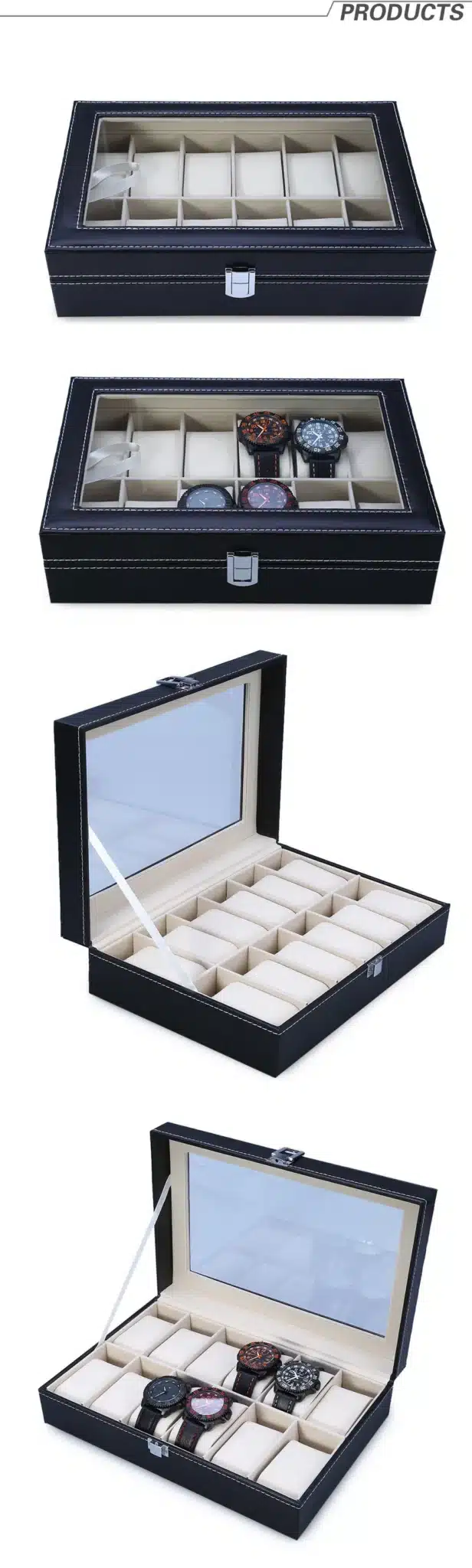 2017 High Quality PU Leather 12 Slots Wrist Watch Display Box Storage Holder Organizer Watch Case Jewelry Dispay Watch Box 19