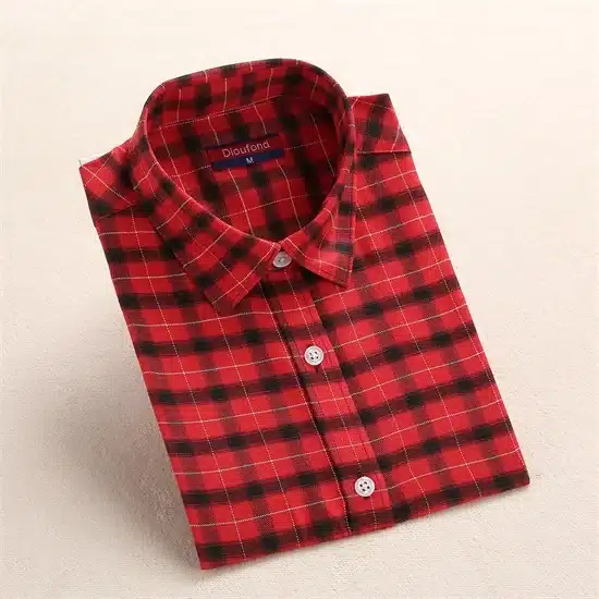Red Plaid Shirt Women Blouses Cotton Long Sleeve Tops Ladies Blusas Femininas Women Shirts Plus Size Clothing Summer Autumn 2017 19