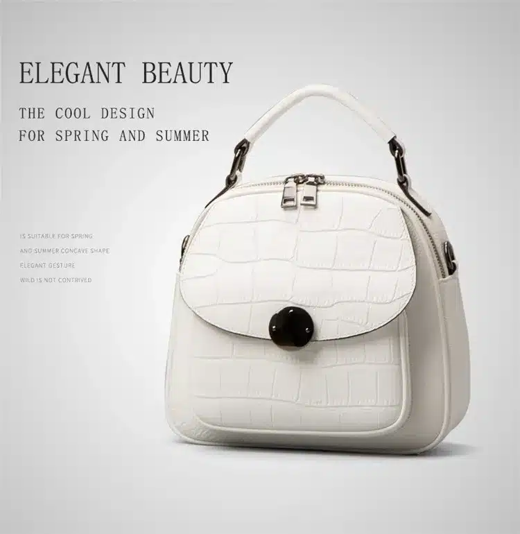 QIWANG Genuine Leather Backpack Woman Beige Bag Luxury Backpacks Purse Ladies Travel Bag Small Backpack for Girl 12