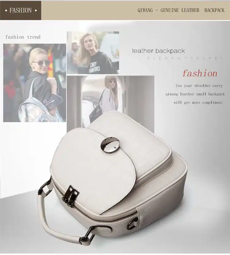 QIWANG Genuine Leather Backpack Woman Beige Bag Luxury Backpacks Purse Ladies Travel Bag Small Backpack for Girl 13
