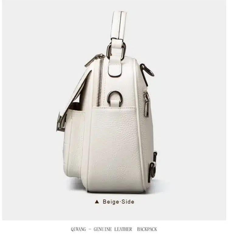 QIWANG Genuine Leather Backpack Woman Beige Bag Luxury Backpacks Purse Ladies Travel Bag Small Backpack for Girl 18