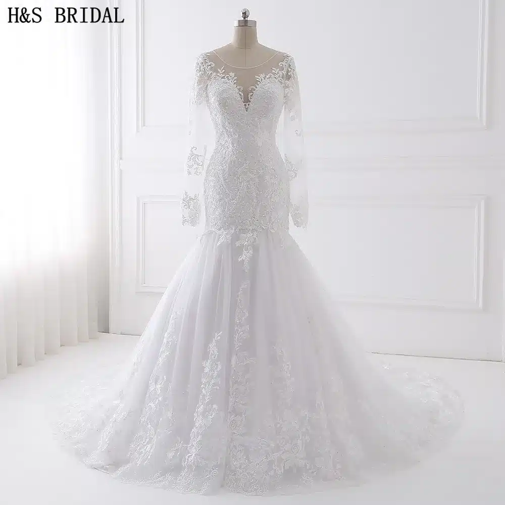 H&S BRIDAL Long Sleeve wedding dress mermaid 2018 Beaded Embroidered Lace Wedding Dresses Vestido De Noiva Wedding Gown 1