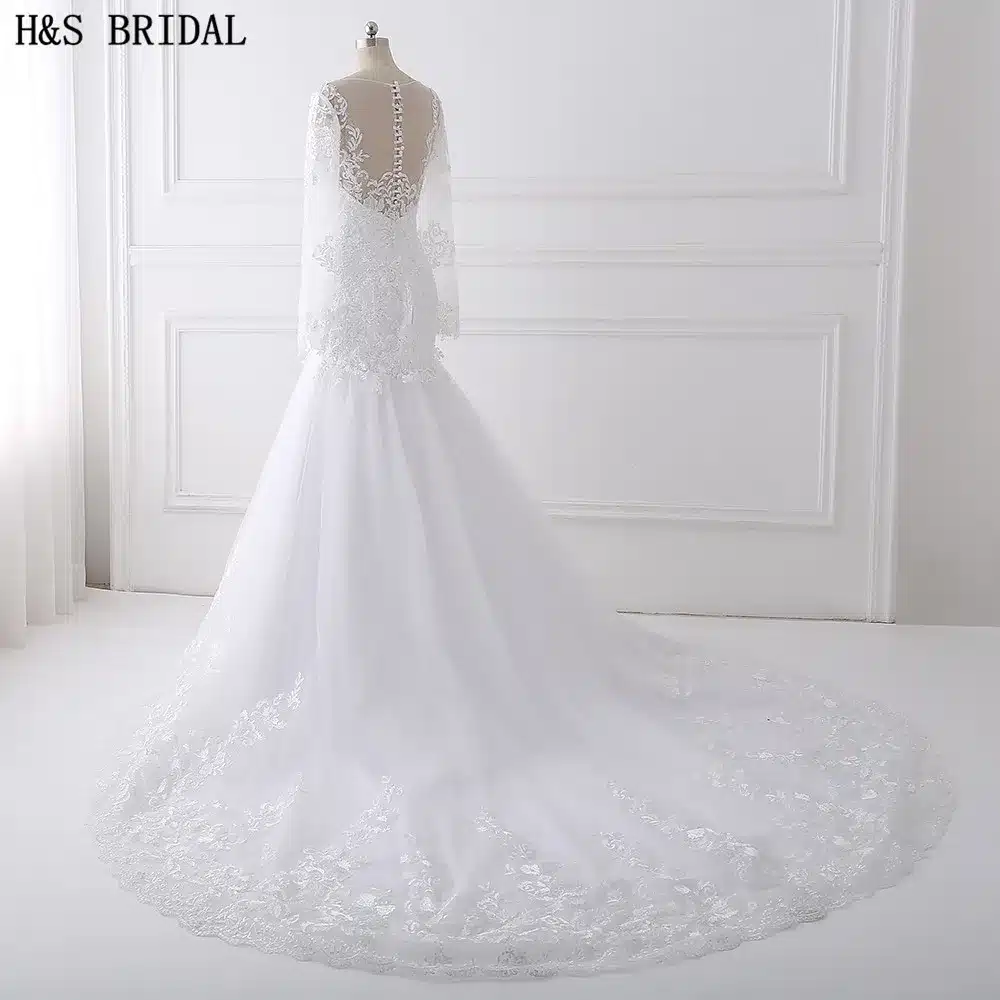 H&S BRIDAL Long Sleeve wedding dress mermaid 2018 Beaded Embroidered Lace Wedding Dresses Vestido De Noiva Wedding Gown 4