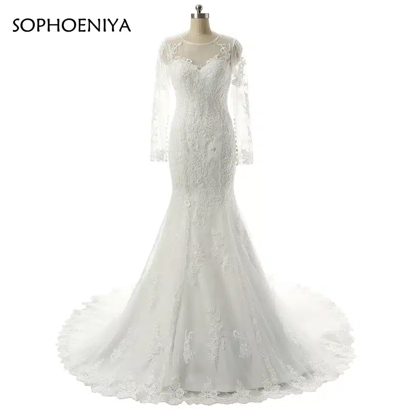 New Arrival Robe de mariee O-Neck Long sleeve Lace Appliques Mermaid Wedding dresses 2018 Vestido de noiva 2