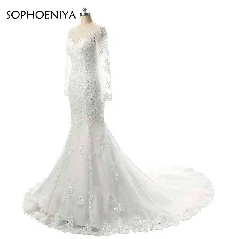 New Arrival Robe de mariee O-Neck Long sleeve Lace Appliques Mermaid Wedding dresses 2018 Vestido de noiva 3