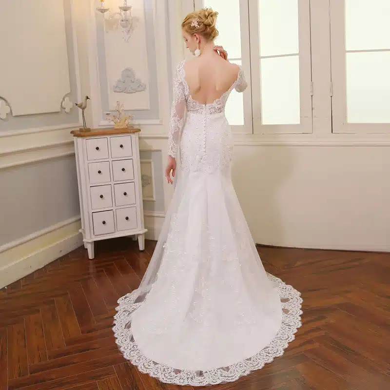 QQ Lover 2018 New Long Sleeve Mermaid Lace Wedding Dress 2018 Sexy V-neck Beaded Applique Wedding Bride Dress Vestido De Noiva 3